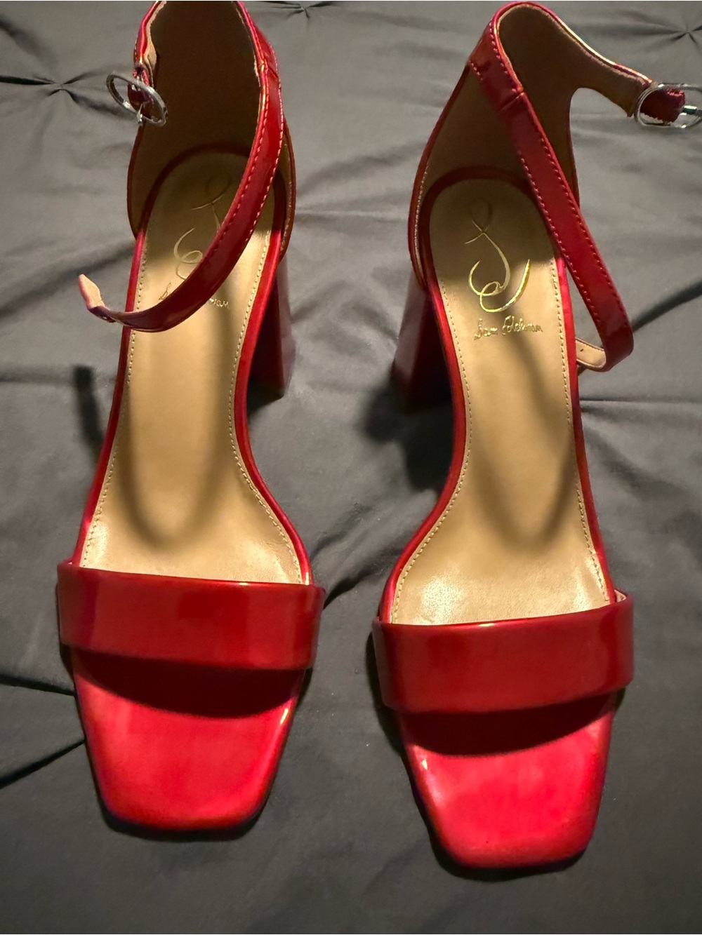 Sam Edelman Red Patent Block Heel Ankle-Strap Sandals